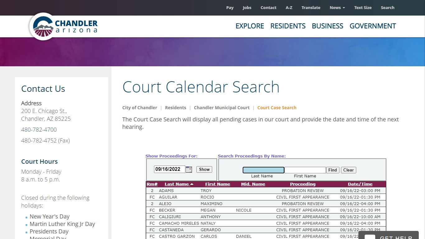 Chandler Municipal Court Calendar | City of Chandler